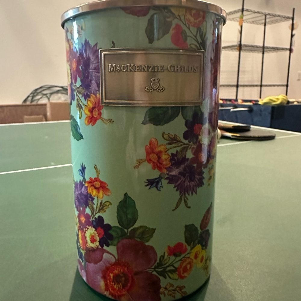 MacKenzie-Childs Floral Metal Utensil Canister - Green